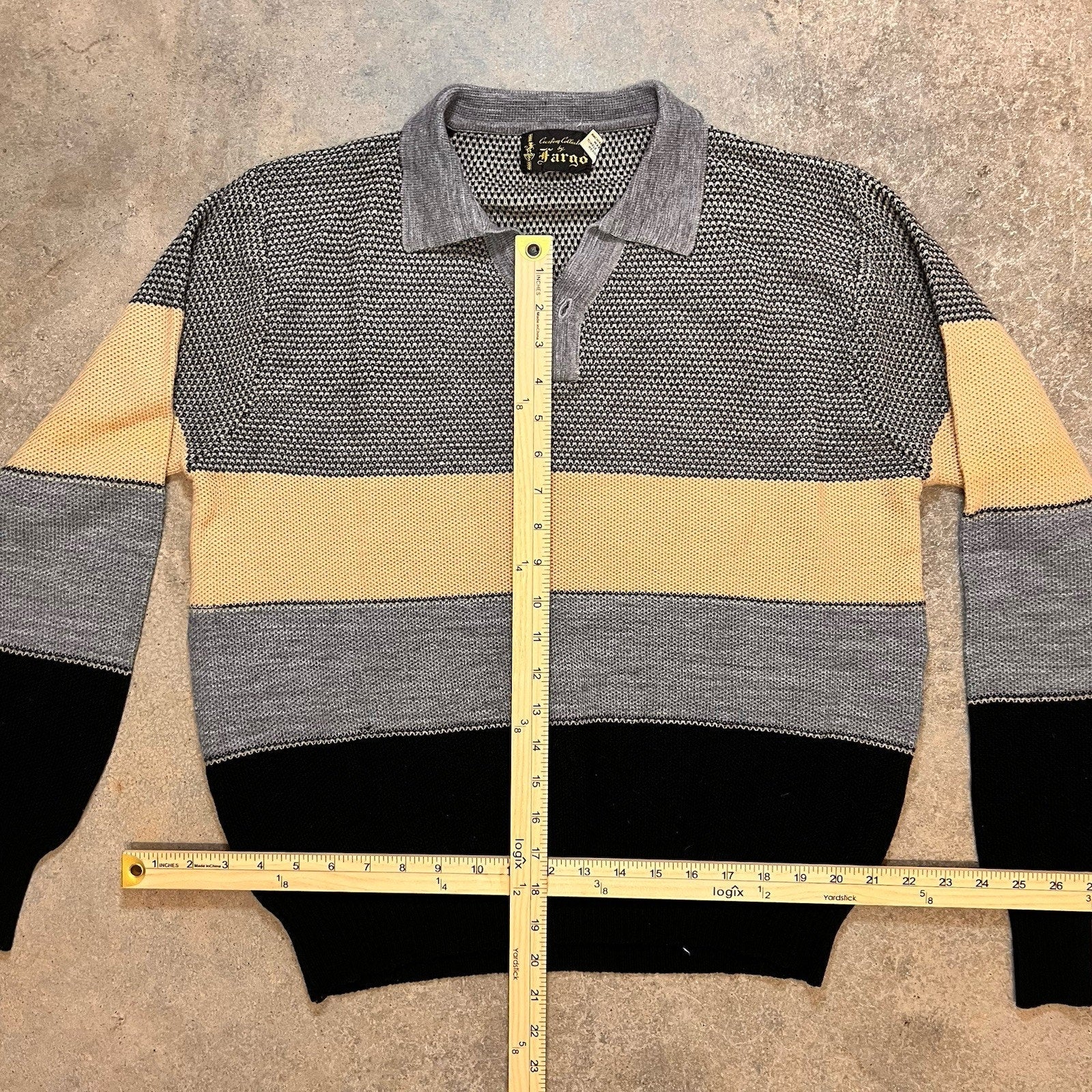 Fargo Custom Collection Vintage Knit Long Sleeve Polo Size Medium