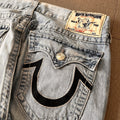 True Religion Jeans Mens 36x32 Blue Denim Skinny Super T Black Thick Stitch