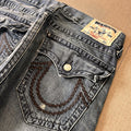 True Religion Jeans Mens 33x32 Ricky Super T Black Super ThickStitching