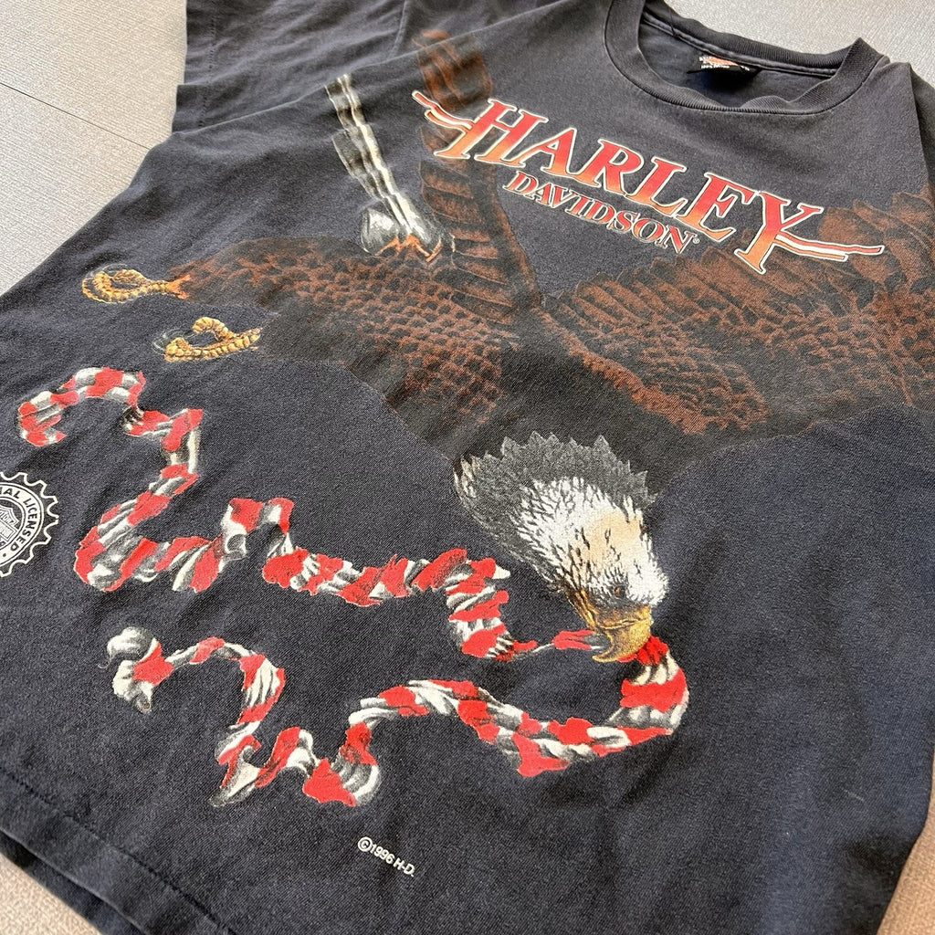 VTG 1996 Harley Davidson Shirt Men’s M Black AOP Eagle All Over Print Tee USA