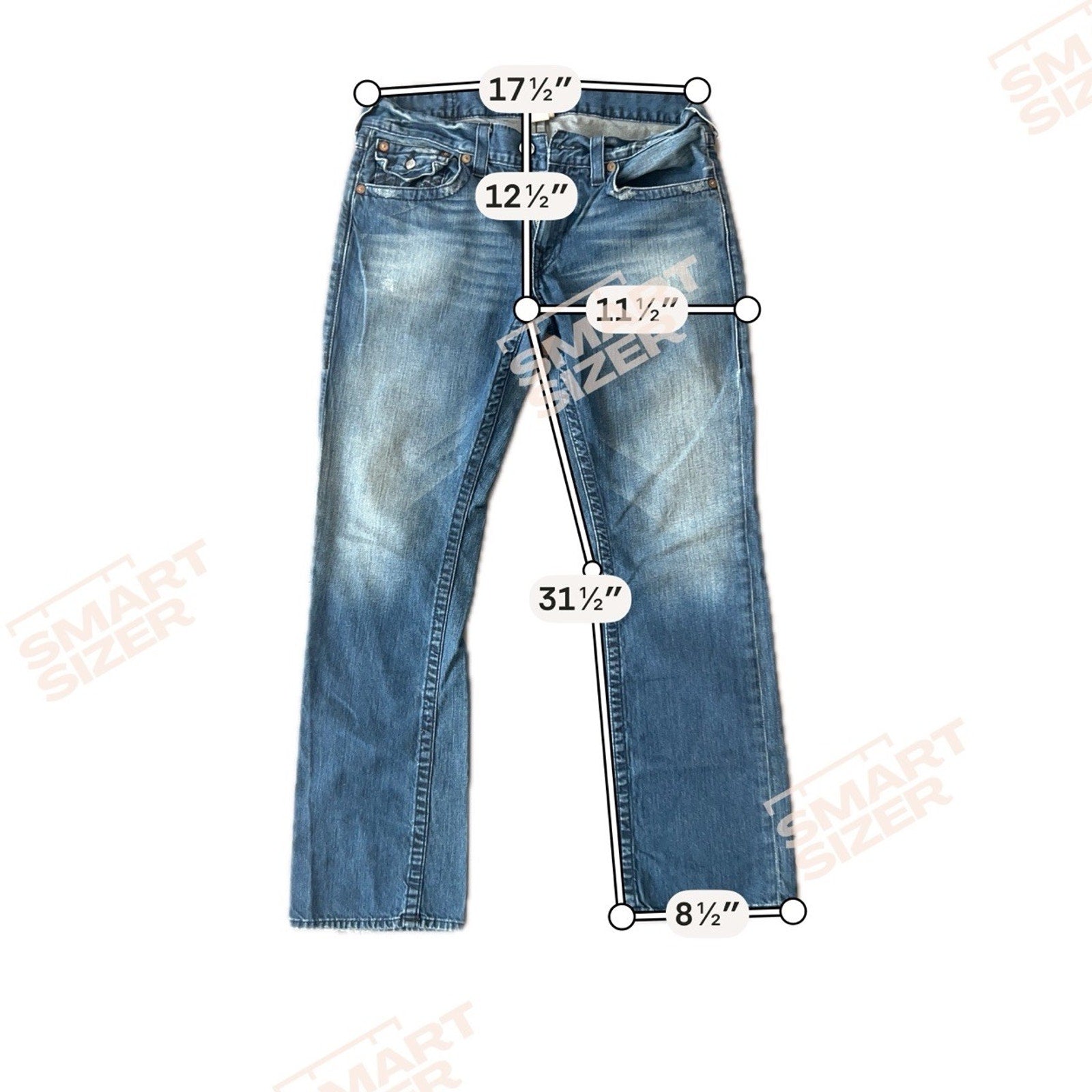 True Religion Jeans Mens 36x32 Blue Denim Embroidery Super Thick Stitch