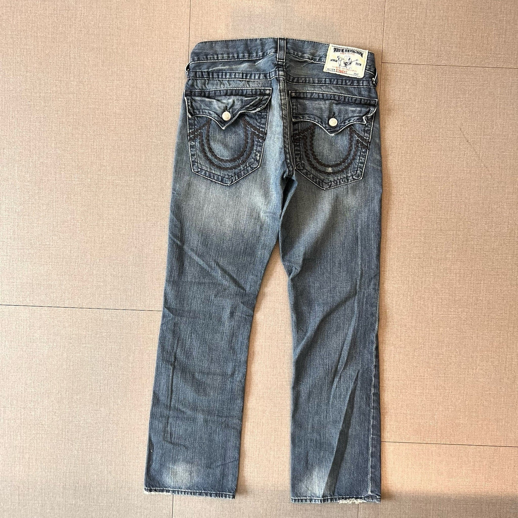True Religion Jeans Mens 33x32 Ricky Super T Black Super ThickStitching