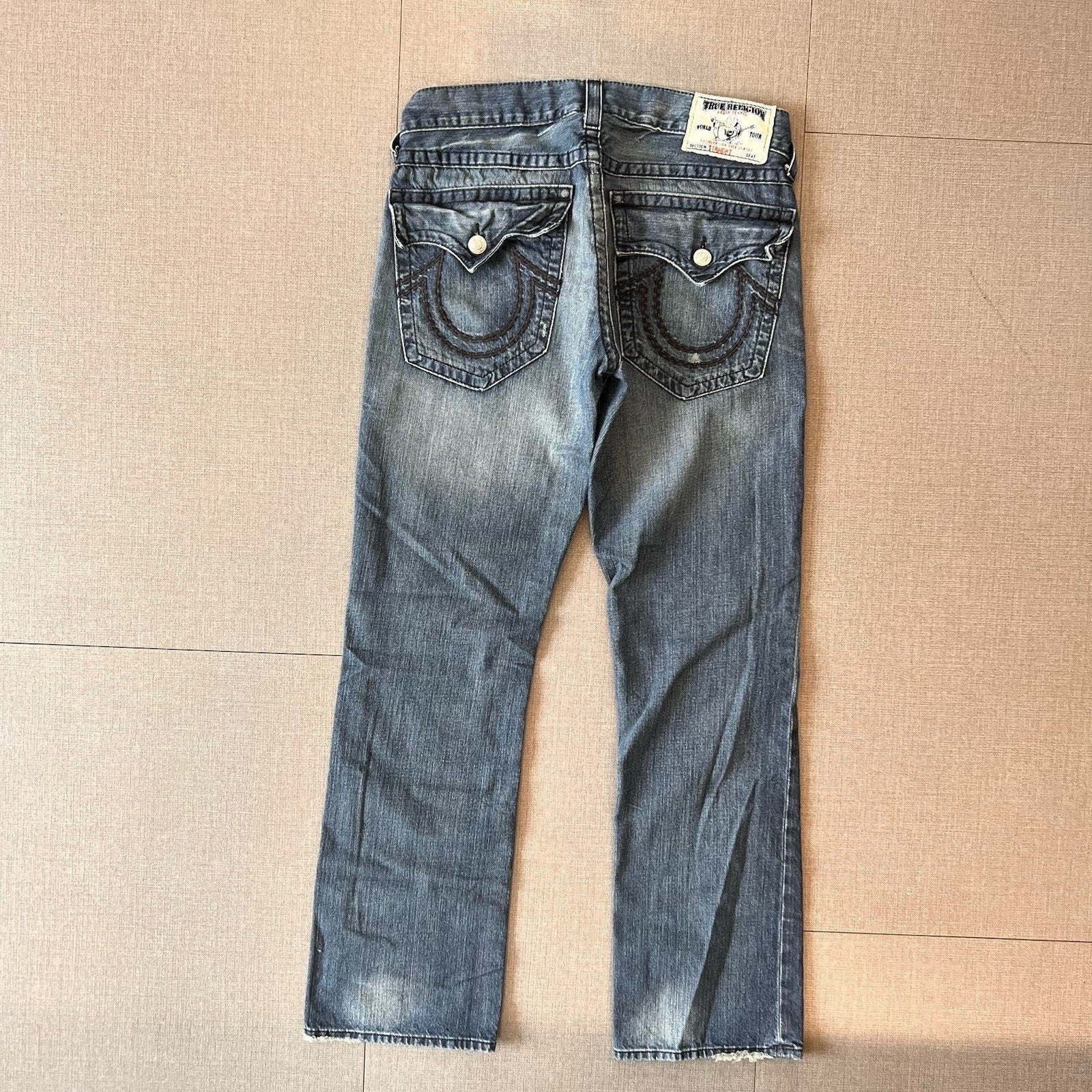 True Religion Jeans Mens 33x32 Ricky Super T Black Super ThickStitching