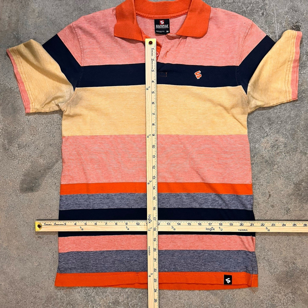 Southpole Polo Shirt Mens Large Red Black Striped Short Sleeve Hip Hop Y2K