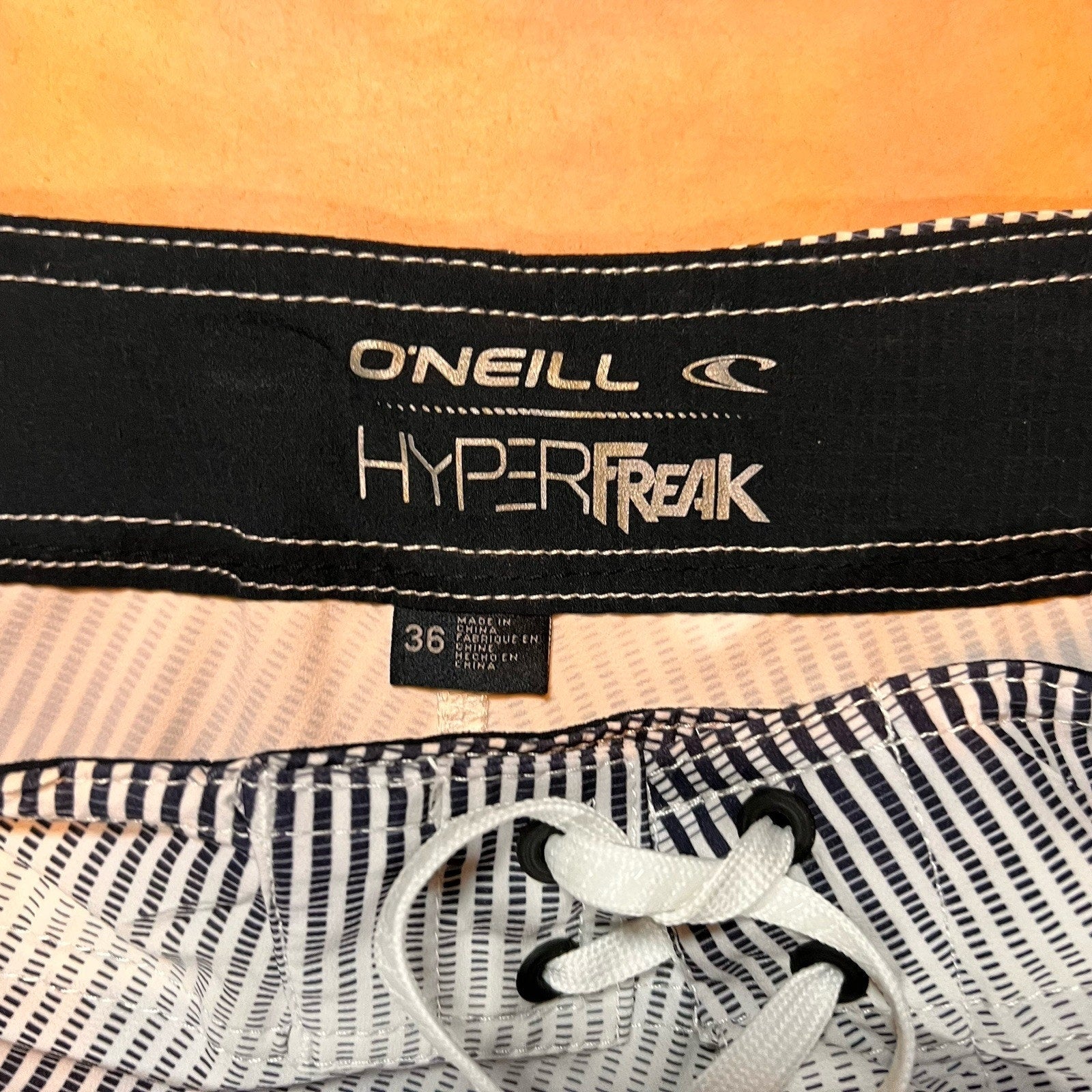 O'Neill Hyperfreak Sz.36 Tie Dye Board Shorts, Blue, Black, White