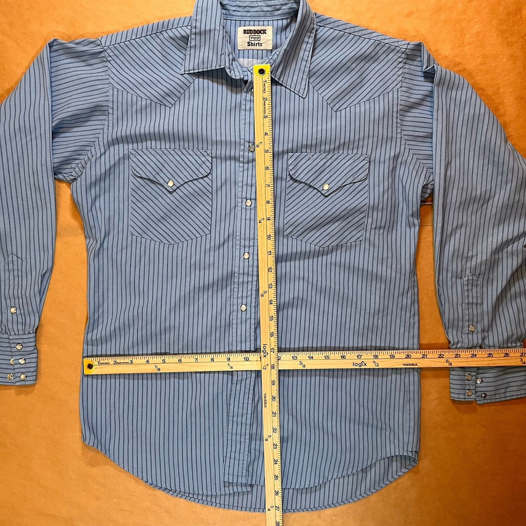 VTG Ruddock Shirt Mens Sz XL Baby Blue Striped Pearl Snap Western Rodeo Cowboy