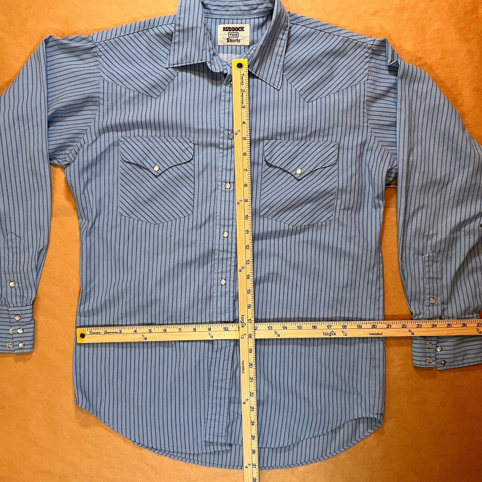 VTG Ruddock Shirt Mens Sz XL Baby Blue Striped Pearl Snap Western Rodeo Cowboy