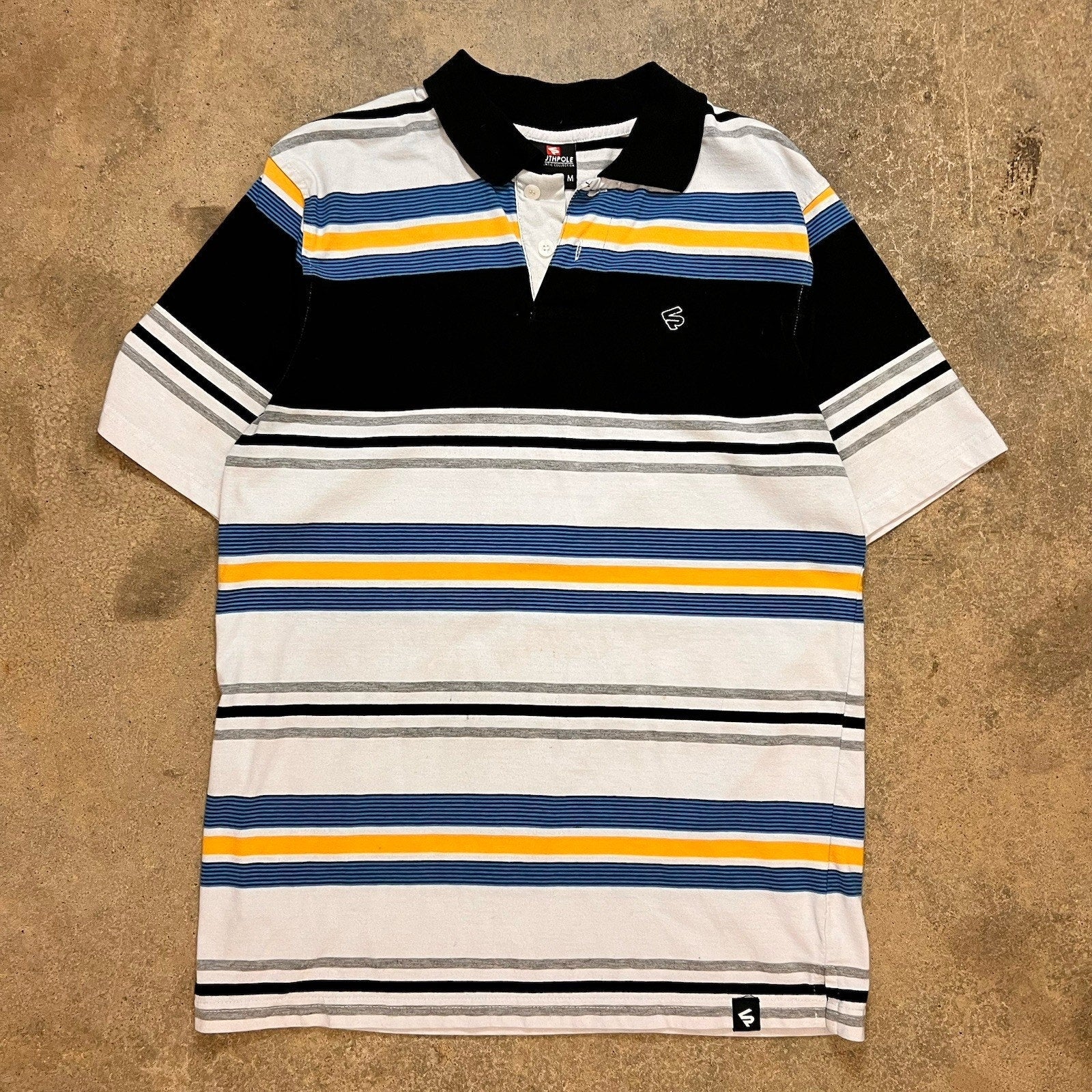 Southpole Polo Shirt Mens Large Blue Black Striped Short Sleeve Hip Hop Y2K