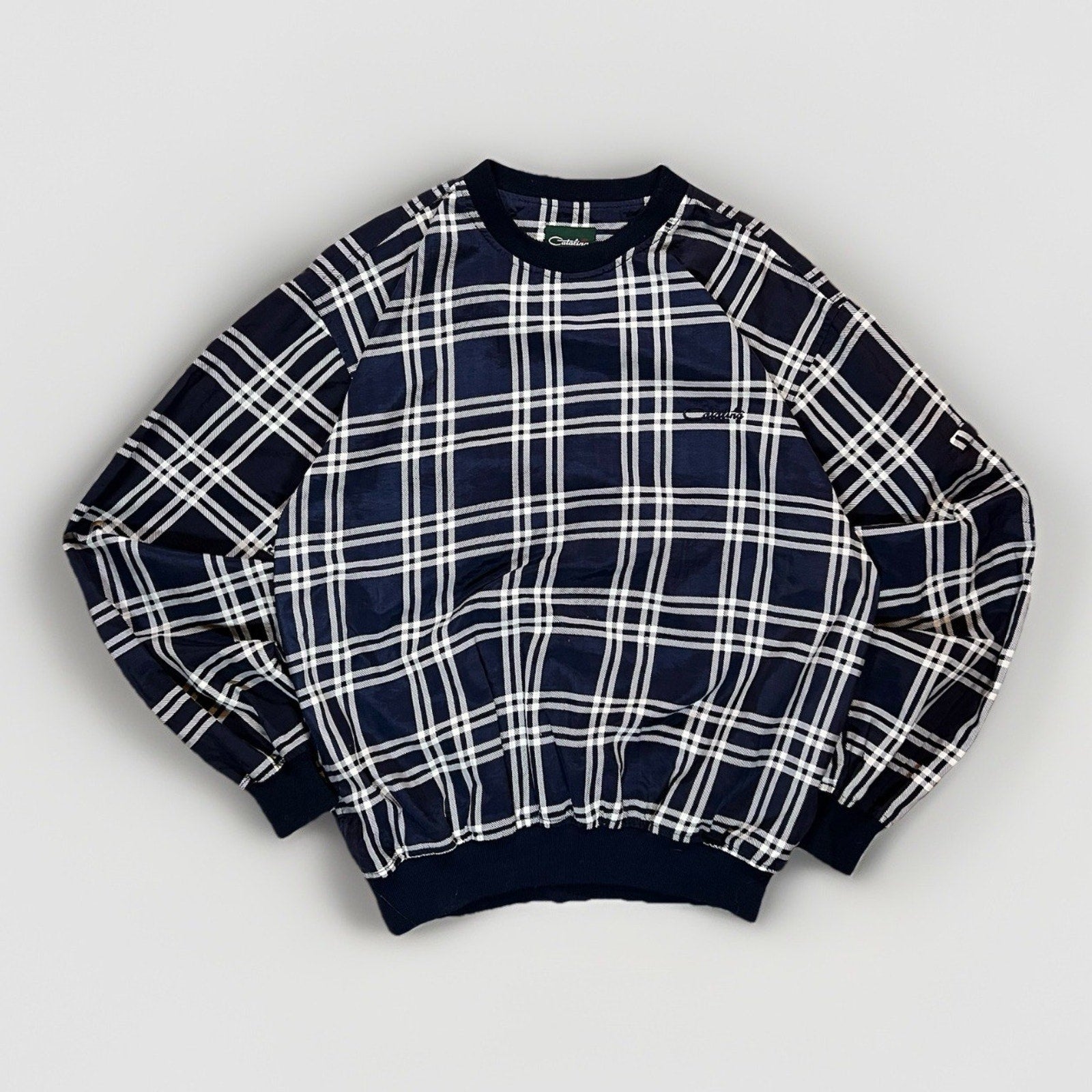 Catalina Vintage Golf Pullover Mens Small Navy Windbreaker Argyle