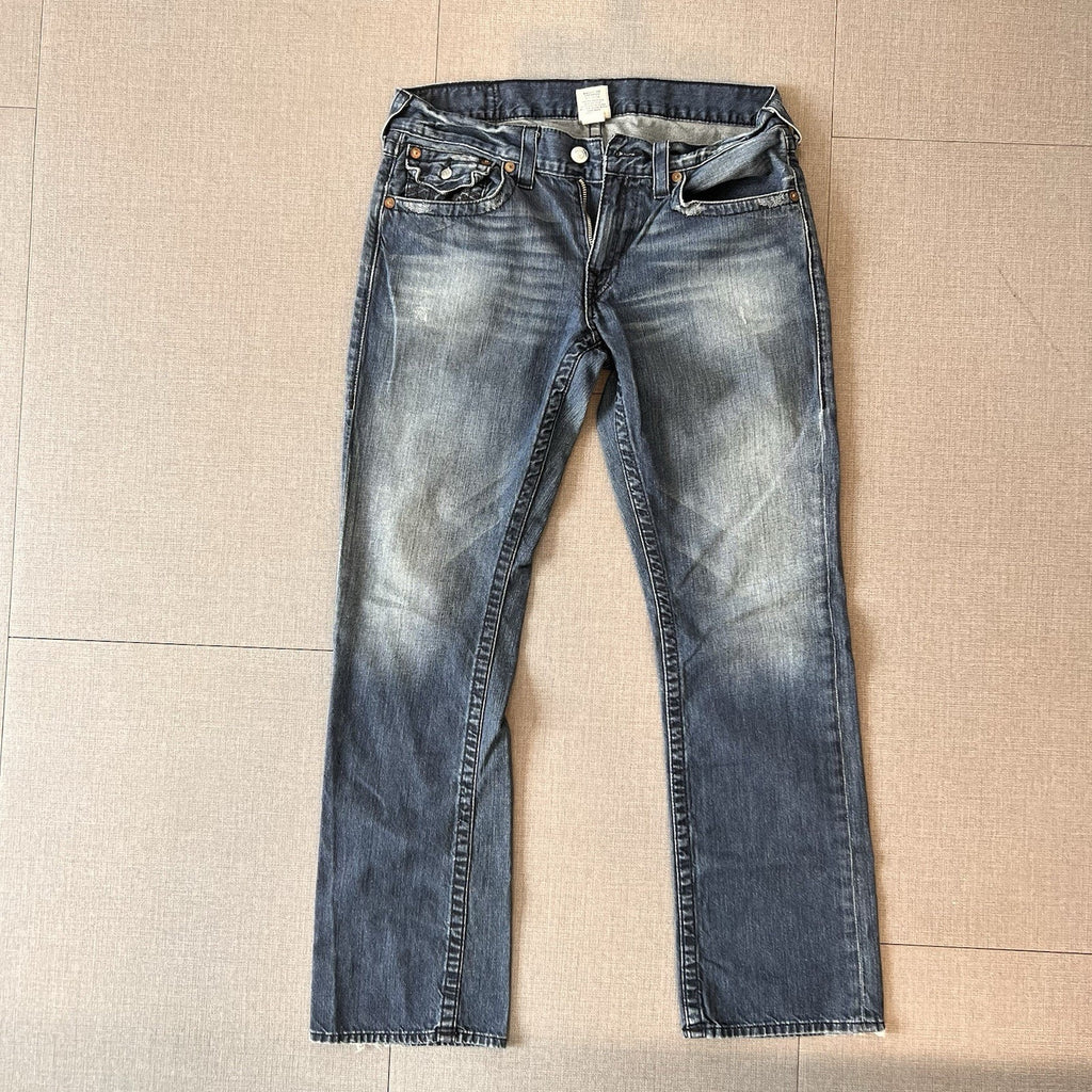 True Religion Jeans Mens 33x32 Ricky Super T Black Super ThickStitching