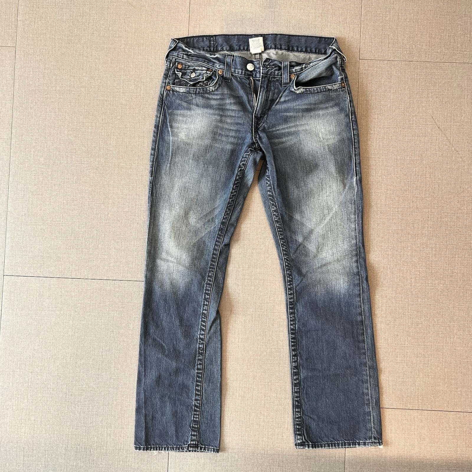 True Religion Jeans Mens 33x32 Ricky Super T Black Super ThickStitching