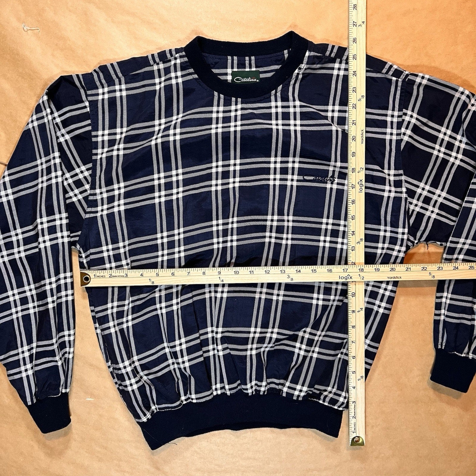 Catalina Vintage Golf Pullover Mens Small Navy Windbreaker Argyle