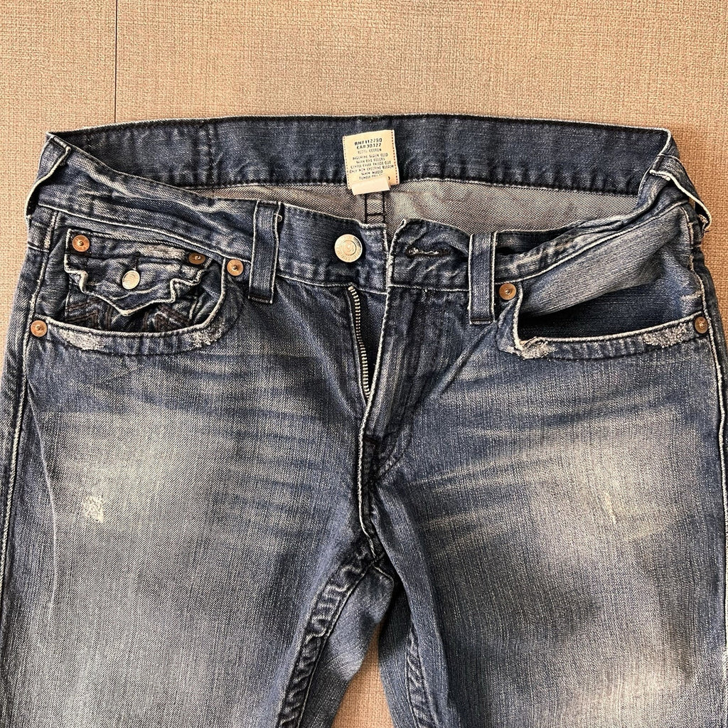 True Religion Jeans Mens 33x32 Ricky Super T Black Super ThickStitching