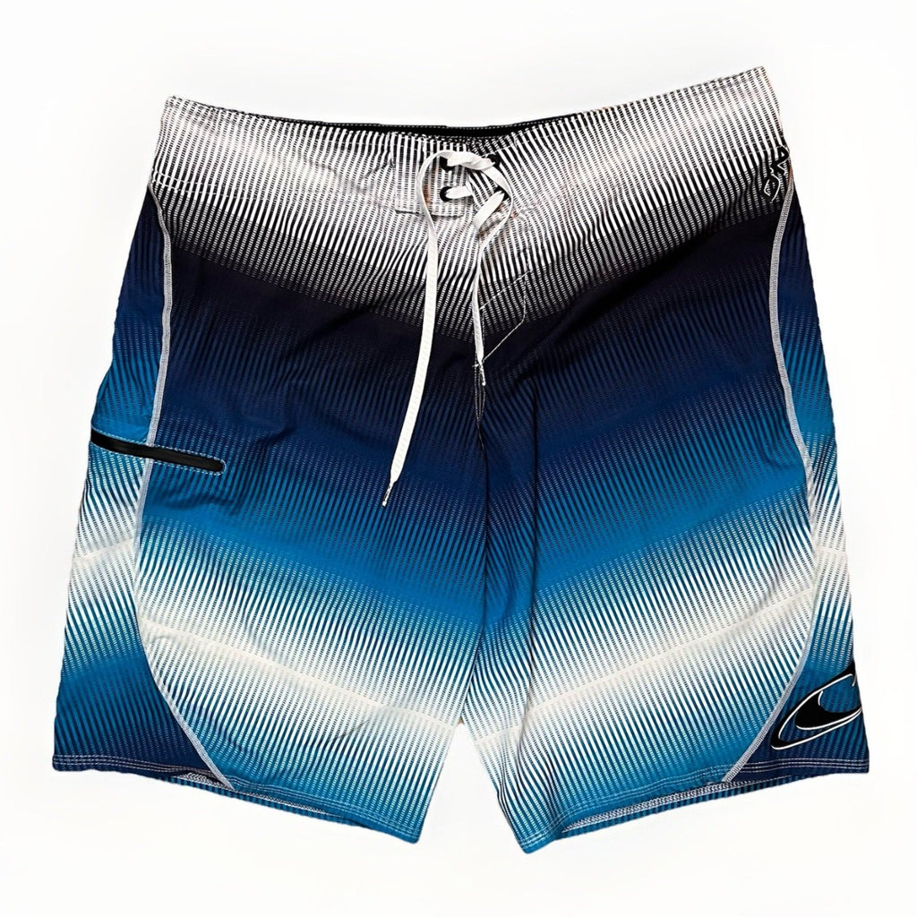 O'Neill Hyperfreak Sz.36 Tie Dye Board Shorts, Blue, Black, White
