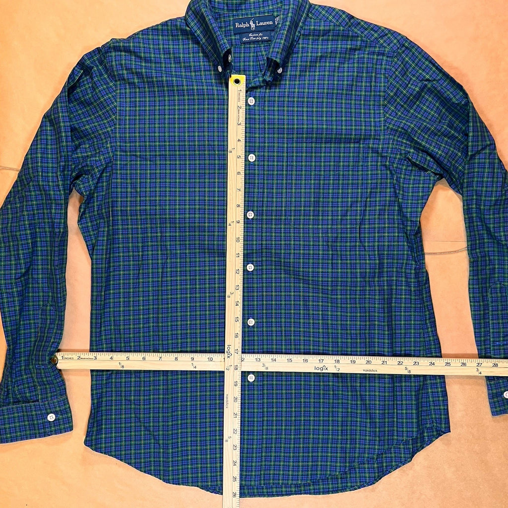 Ralph Lauren XL Button Up Shirt Mens Blue Plaid 16 34/35 100% Cotton Yarmouth