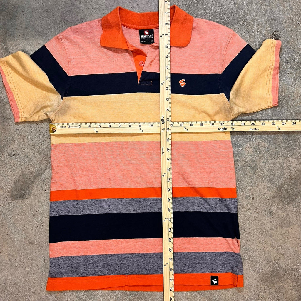 Southpole Polo Shirt Mens Large Red Black Striped Short Sleeve Hip Hop Y2K