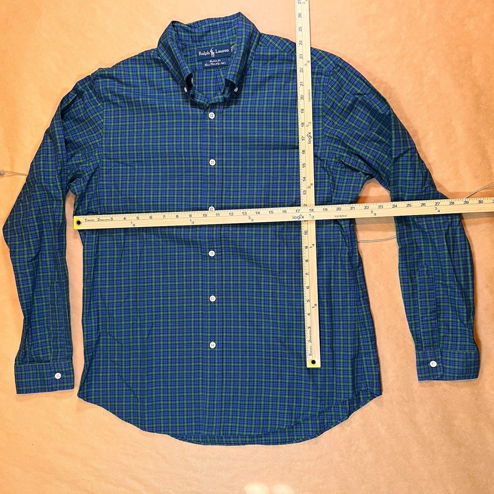 Ralph Lauren XL Button Up Shirt Mens Blue Plaid 16 34/35 100% Cotton Yarmouth