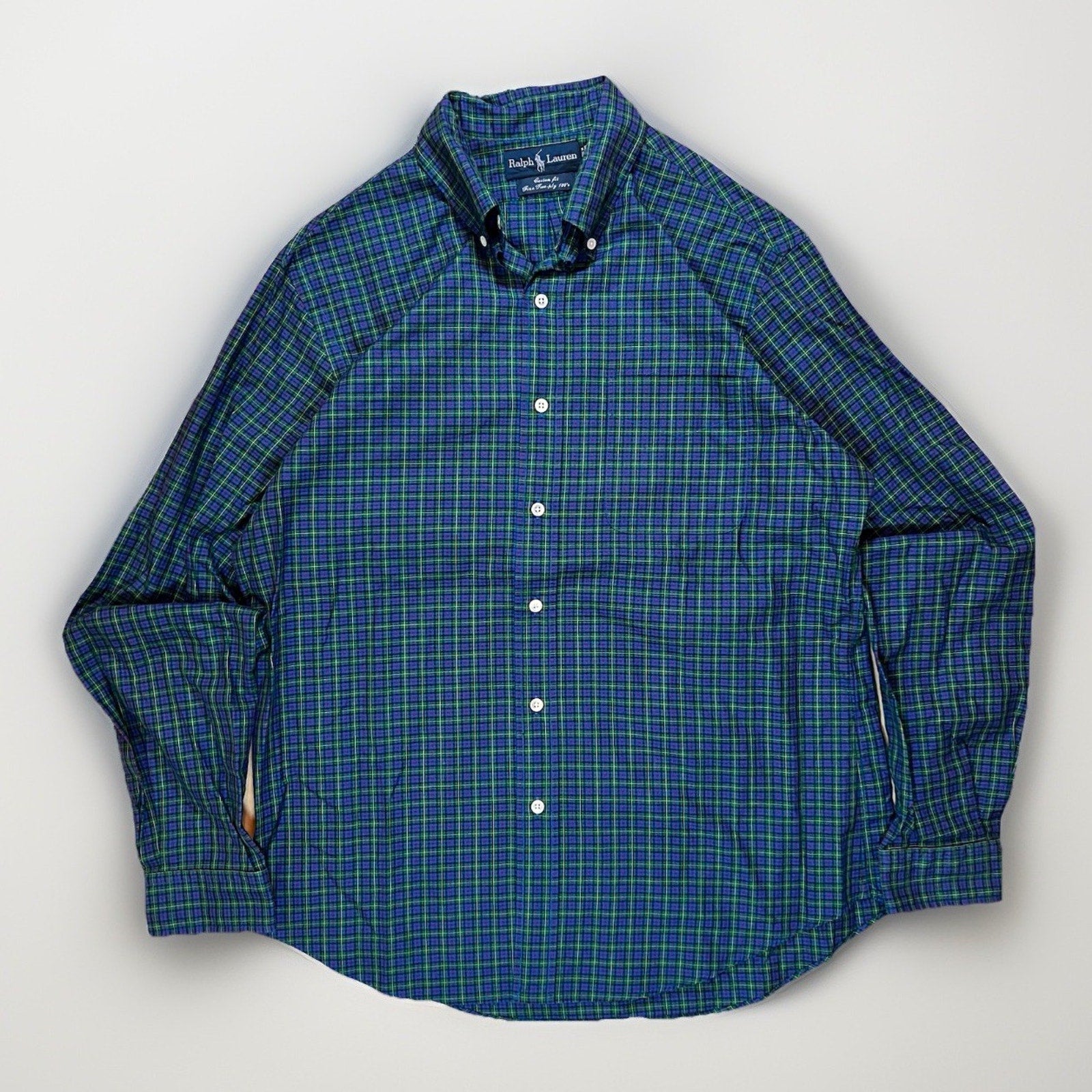 Ralph Lauren XL Button Up Shirt Mens Blue Plaid 16 34/35 100% Cotton Yarmouth