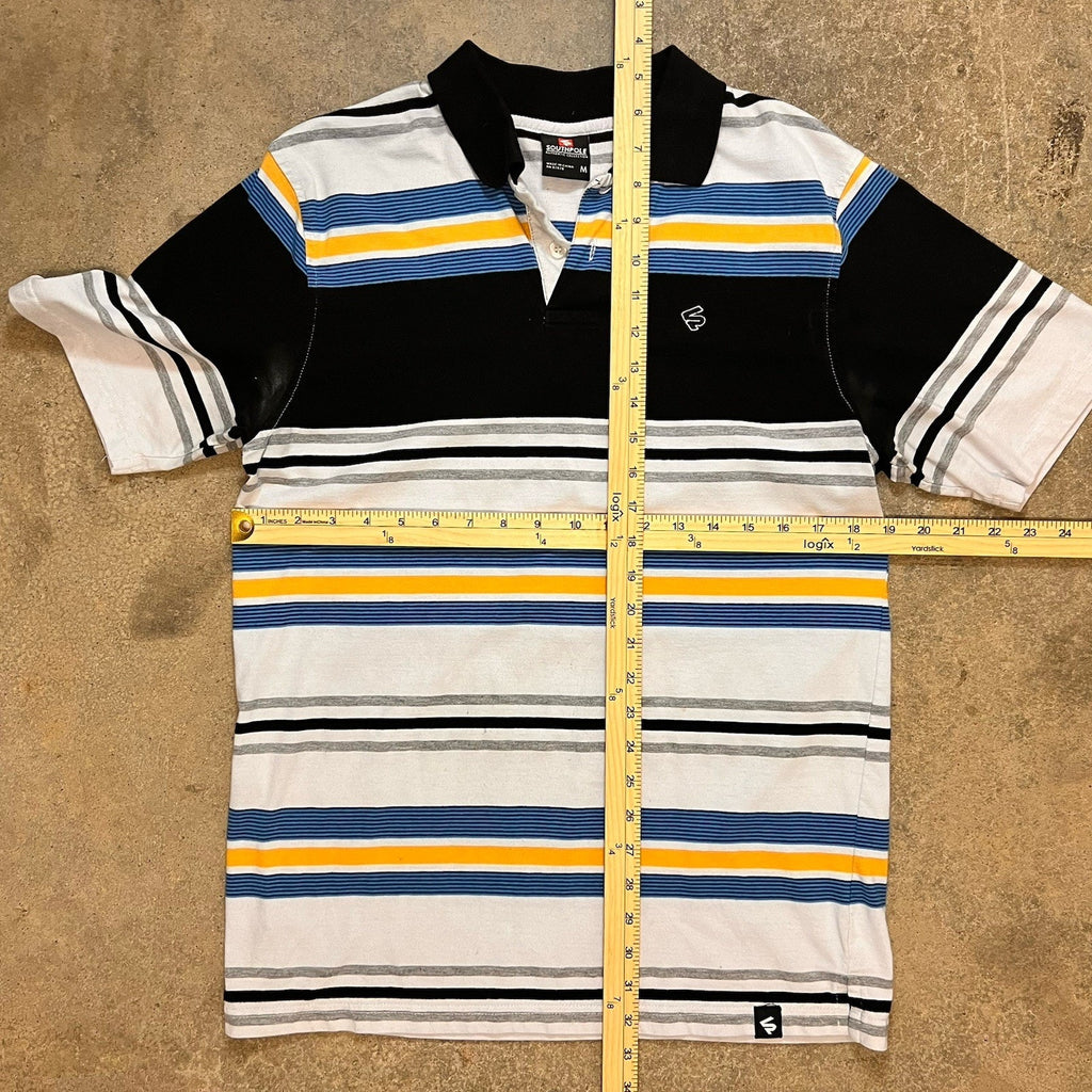 Southpole Polo Shirt Mens Large Blue Black Striped Short Sleeve Hip Hop Y2K