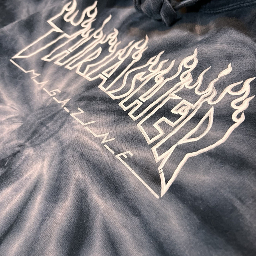 Thrasher Hoodie Sweatshirt Mens S Gray Tie Dye Flame Graphic Fleece Pullover