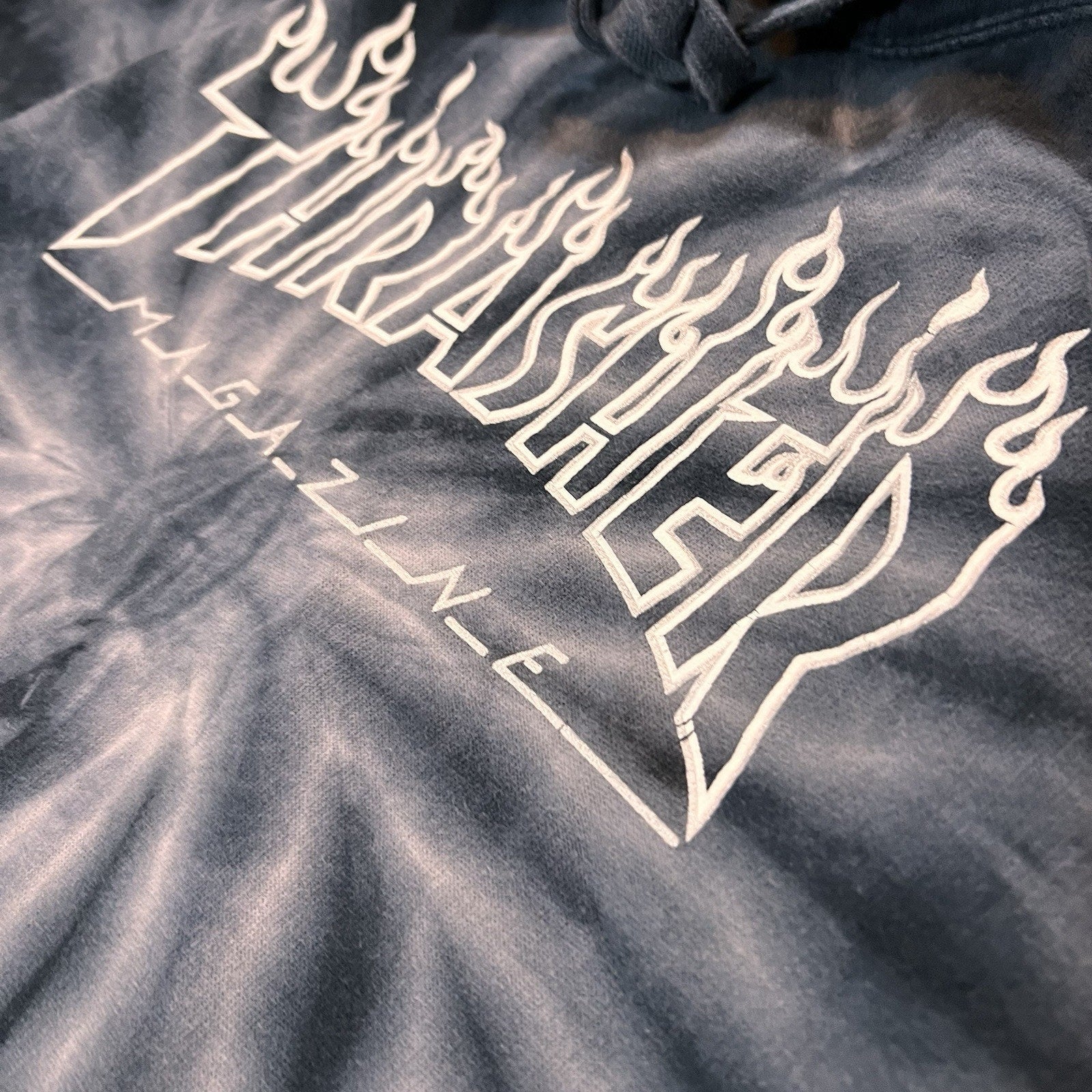 Thrasher Hoodie Sweatshirt Mens S Gray Tie Dye Flame Graphic Fleece Pullover