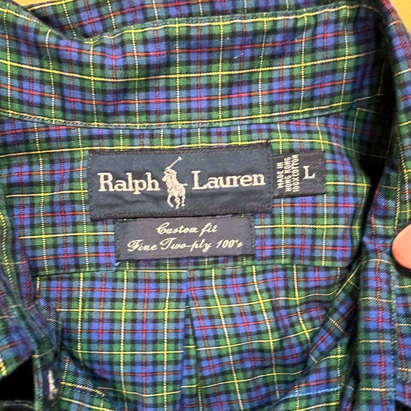 Ralph Lauren XL Button Up Shirt Mens Blue Plaid 16 34/35 100% Cotton Yarmouth