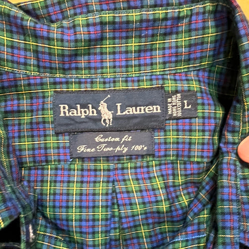 Ralph Lauren XL Button Up Shirt Mens Blue Plaid 16 34/35 100% Cotton Yarmouth