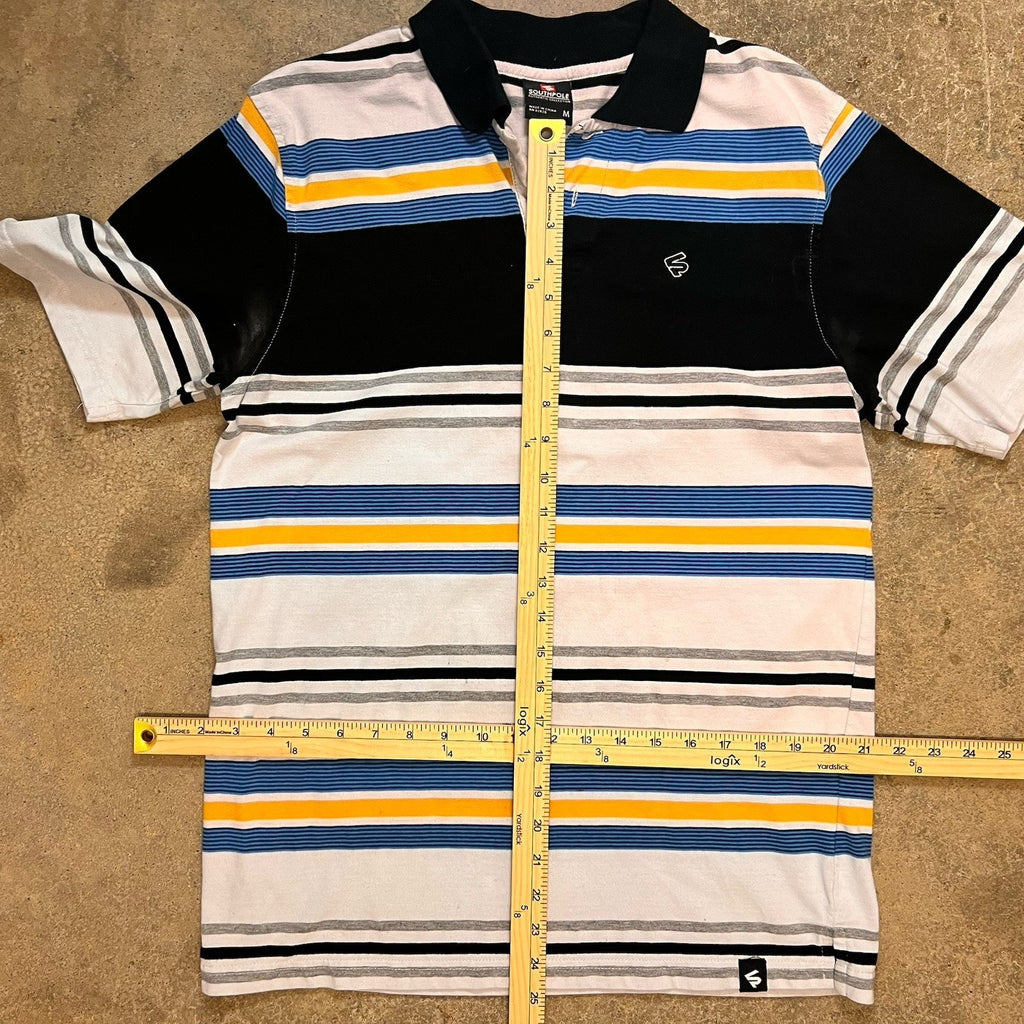 Southpole Polo Shirt Mens Large Blue Black Striped Short Sleeve Hip Hop Y2K