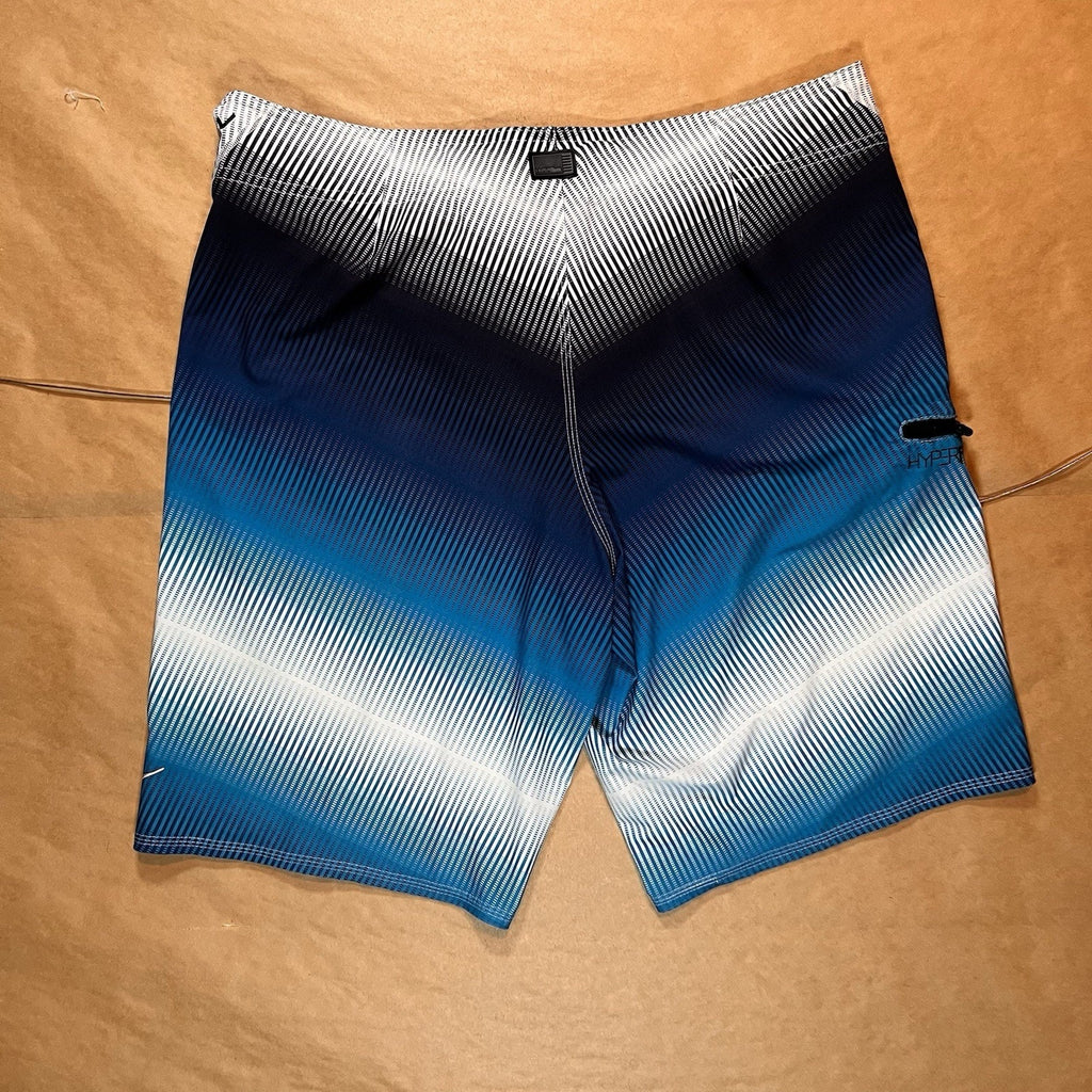 O'Neill Hyperfreak Sz.36 Tie Dye Board Shorts, Blue, Black, White