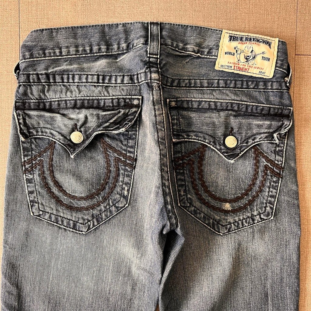 True Religion Jeans Mens 33x32 Ricky Super T Black Super ThickStitching