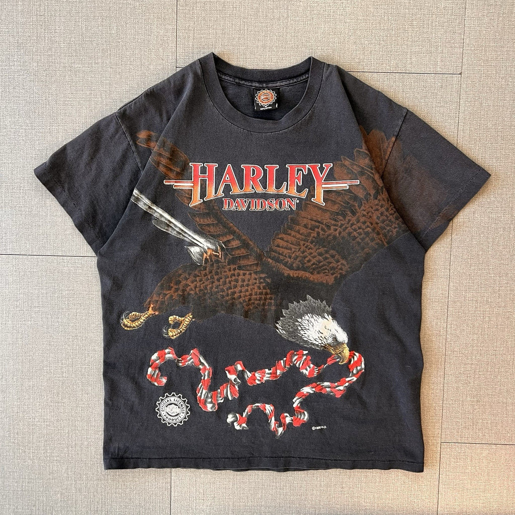 VTG 1996 Harley Davidson Shirt Men’s M Black AOP Eagle All Over Print Tee USA