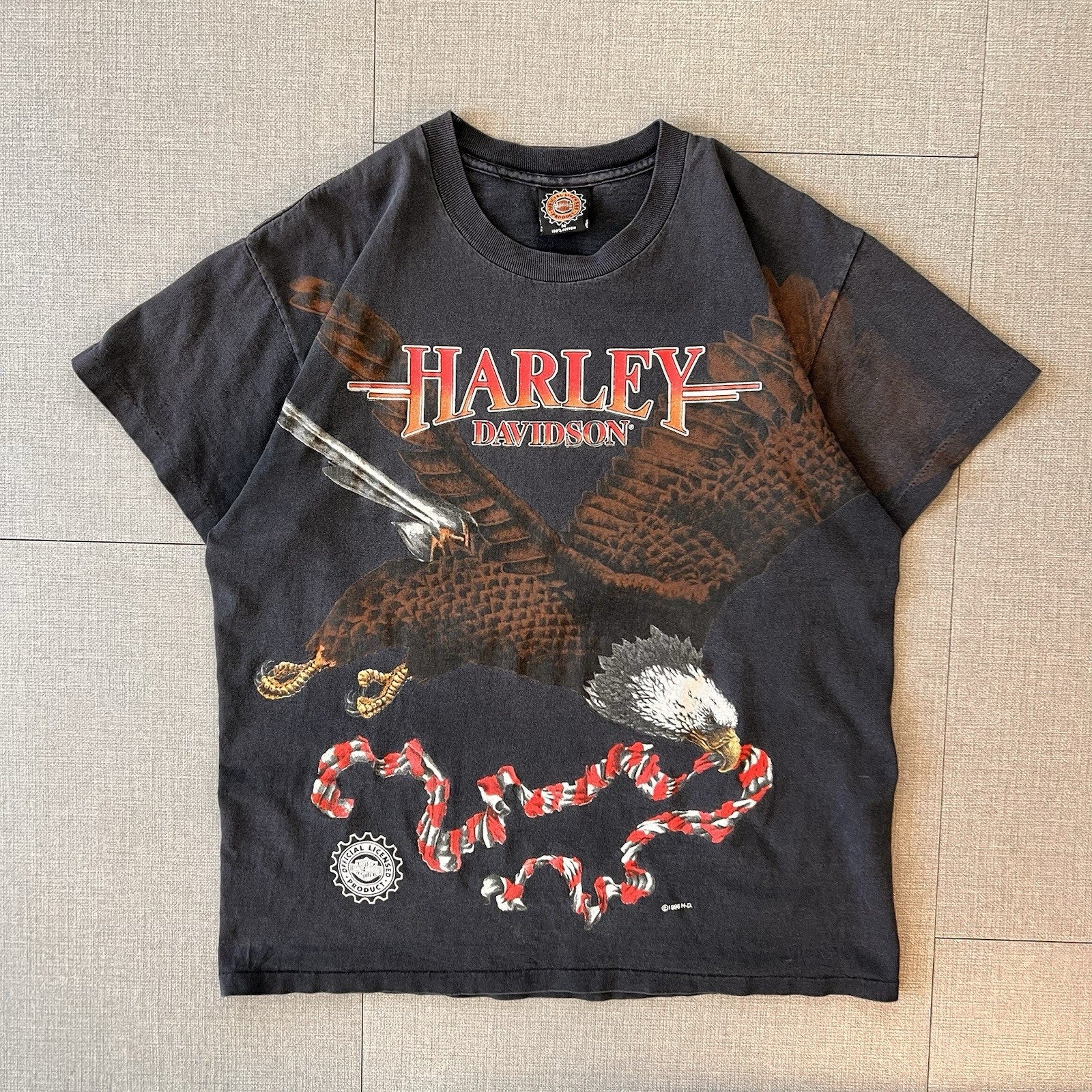 VTG 1996 Harley Davidson Shirt Men’s M Black AOP Eagle All Over Print Tee USA