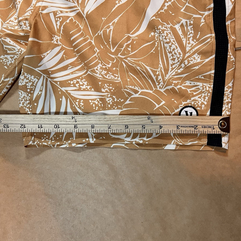 Vuori Cruise Board Shorts Mens 36 Yellow Floral Leaf Beach Boat Surf Swim Vacay
