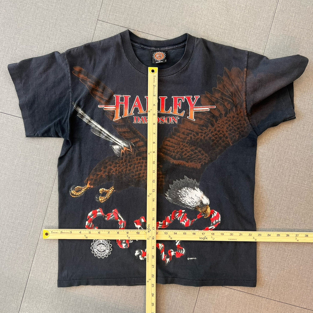 VTG 1996 Harley Davidson Shirt Men’s M Black AOP Eagle All Over Print Tee USA