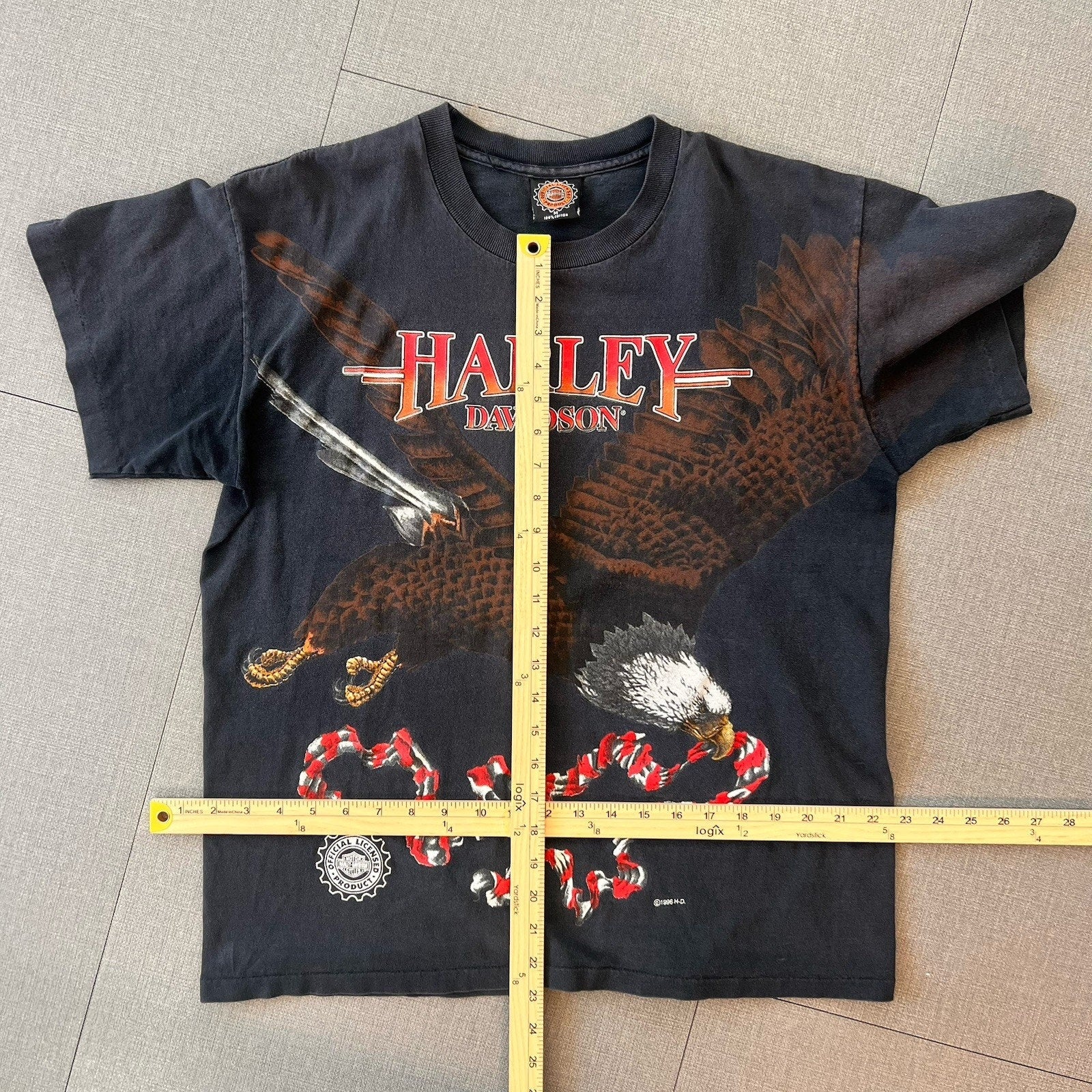 VTG 1996 Harley Davidson Shirt Men’s M Black AOP Eagle All Over Print Tee USA