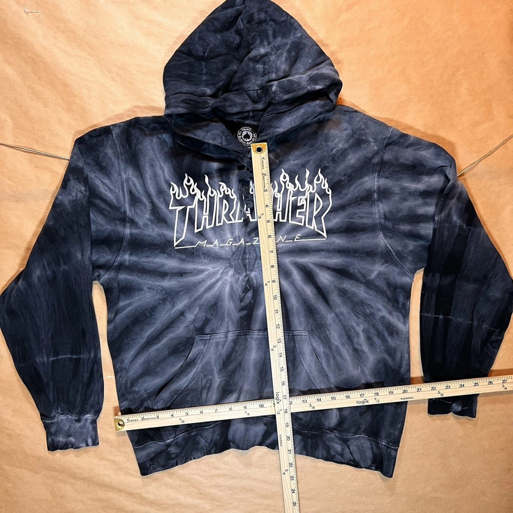 Thrasher Hoodie Sweatshirt Mens S Gray Tie Dye Flame Graphic Fleece Pullover