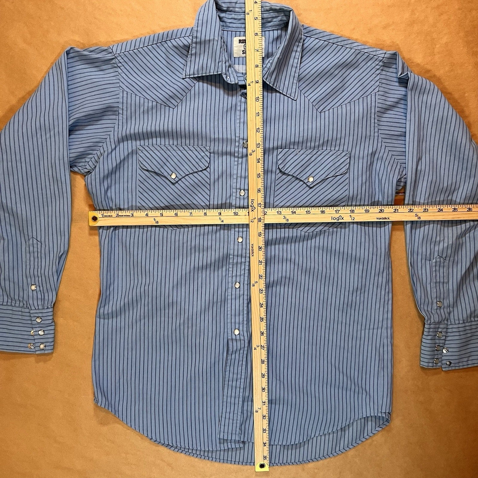 VTG Ruddock Shirt Mens Sz XL Baby Blue Striped Pearl Snap Western Rodeo Cowboy