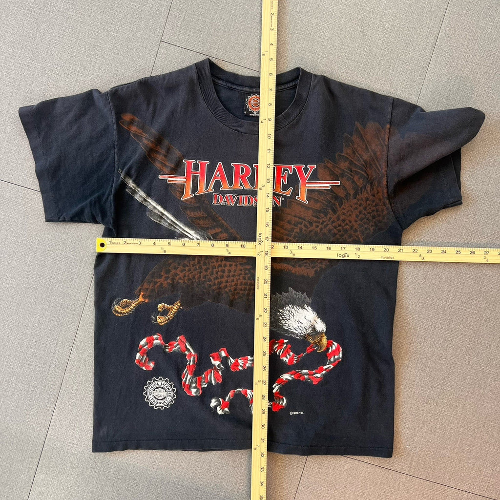 VTG 1996 Harley Davidson Shirt Men’s M Black AOP Eagle All Over Print Tee USA