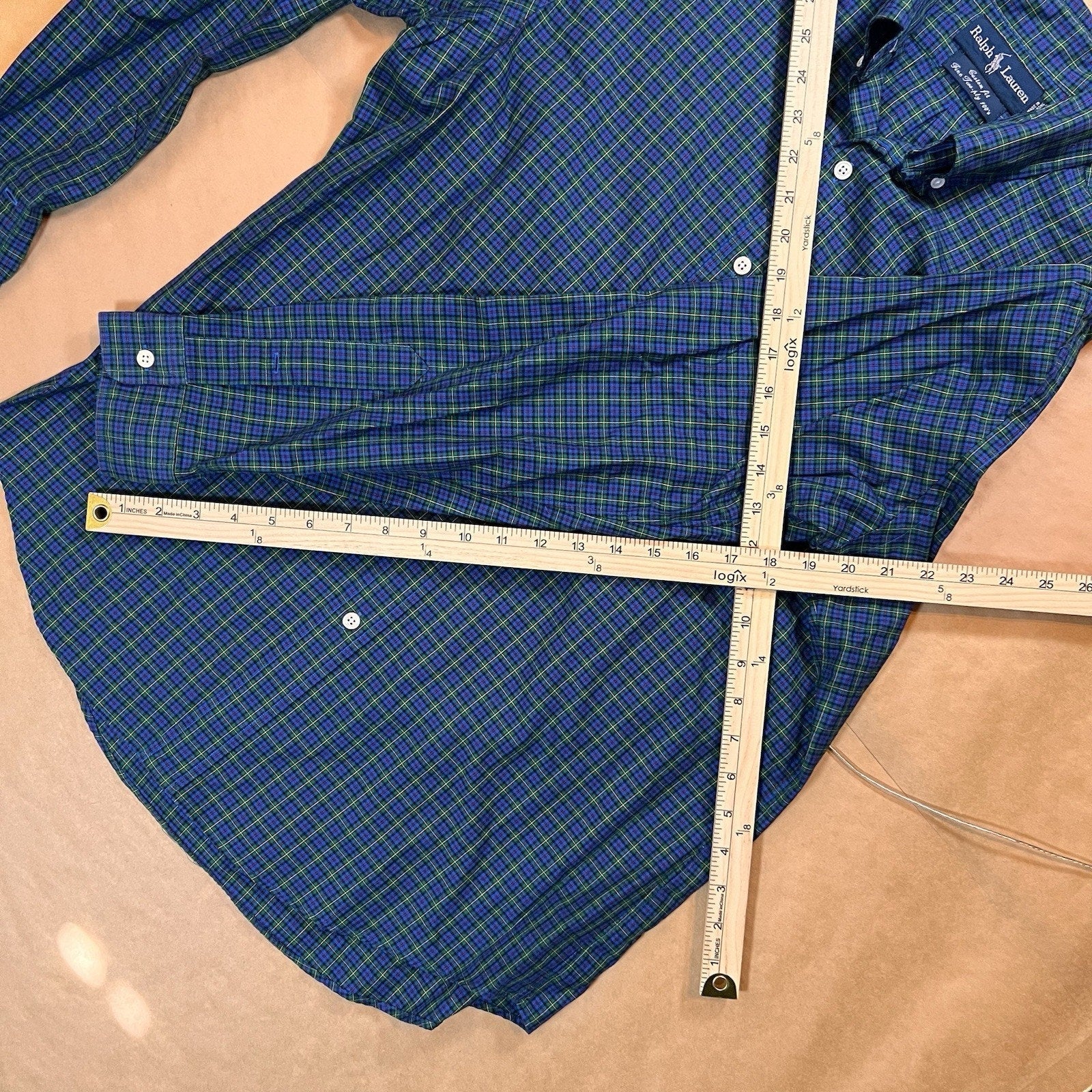 Ralph Lauren XL Button Up Shirt Mens Blue Plaid 16 34/35 100% Cotton Yarmouth